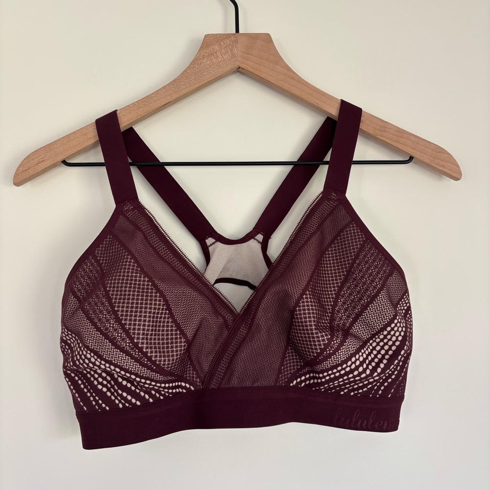 Lululemon Awake to Lace Bra 34E in Garnet Red and Beige - Picture 2 of 10